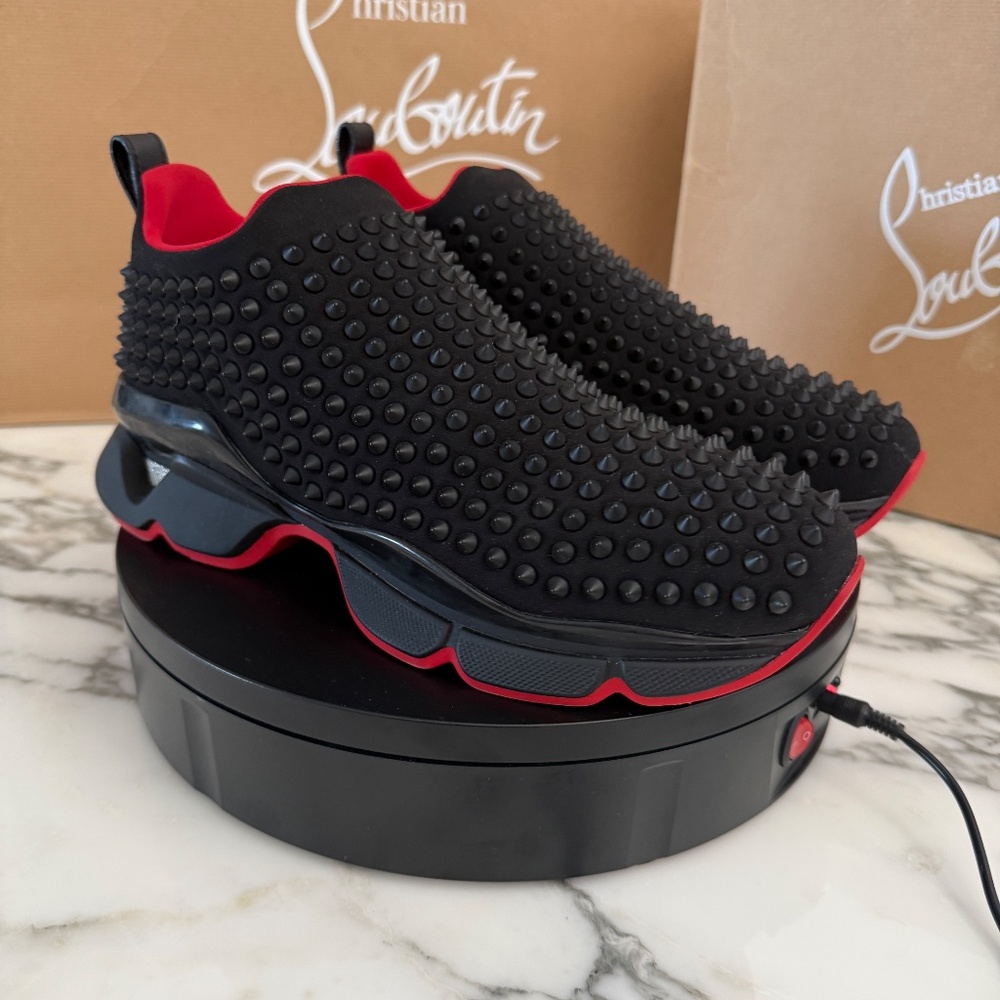 Christian Louboutin 1190270 Men's Black Spike-Sock Flat Neoprene, sizes - Picture 8 of 15